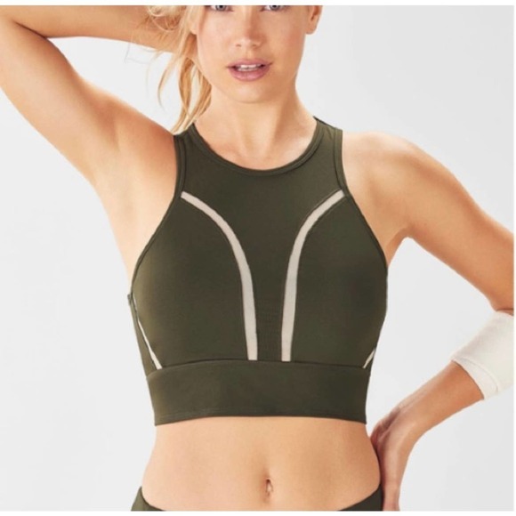 Fabletics Green Mesh Antonia Paneled Midi Bra - Picture 1 of 7